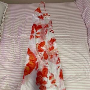 SHEIN Red and White Floral Maxi Dress